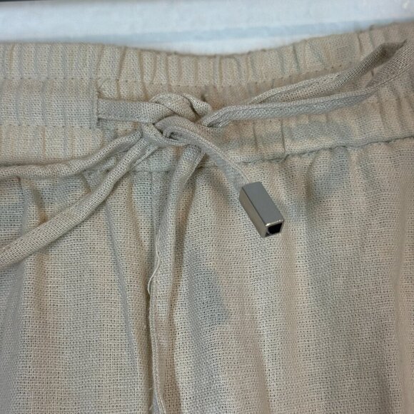 Zara Linen Wide Leg Drawstring Pants Beige Neutral Vacation Beach XL - Picture 7 of 13